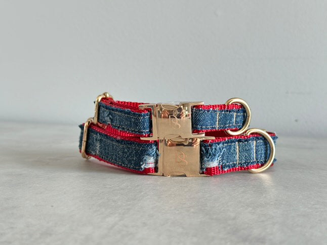 Ripped Denim Dog Collar w/ Heart Embellishment