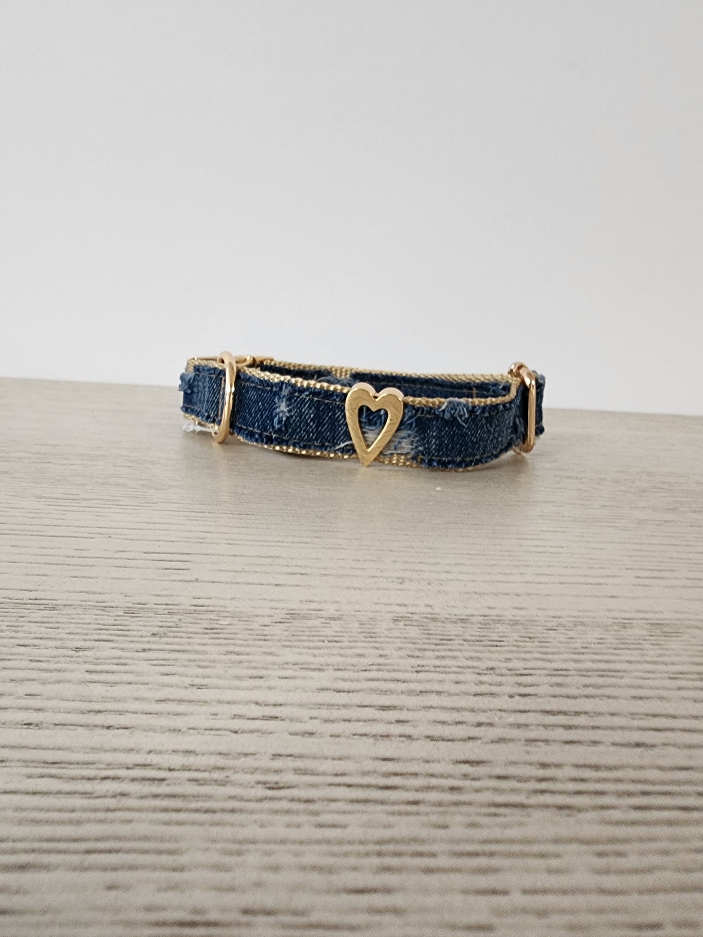 Ripped Denim Dog Collar w/ Heart Embellishment