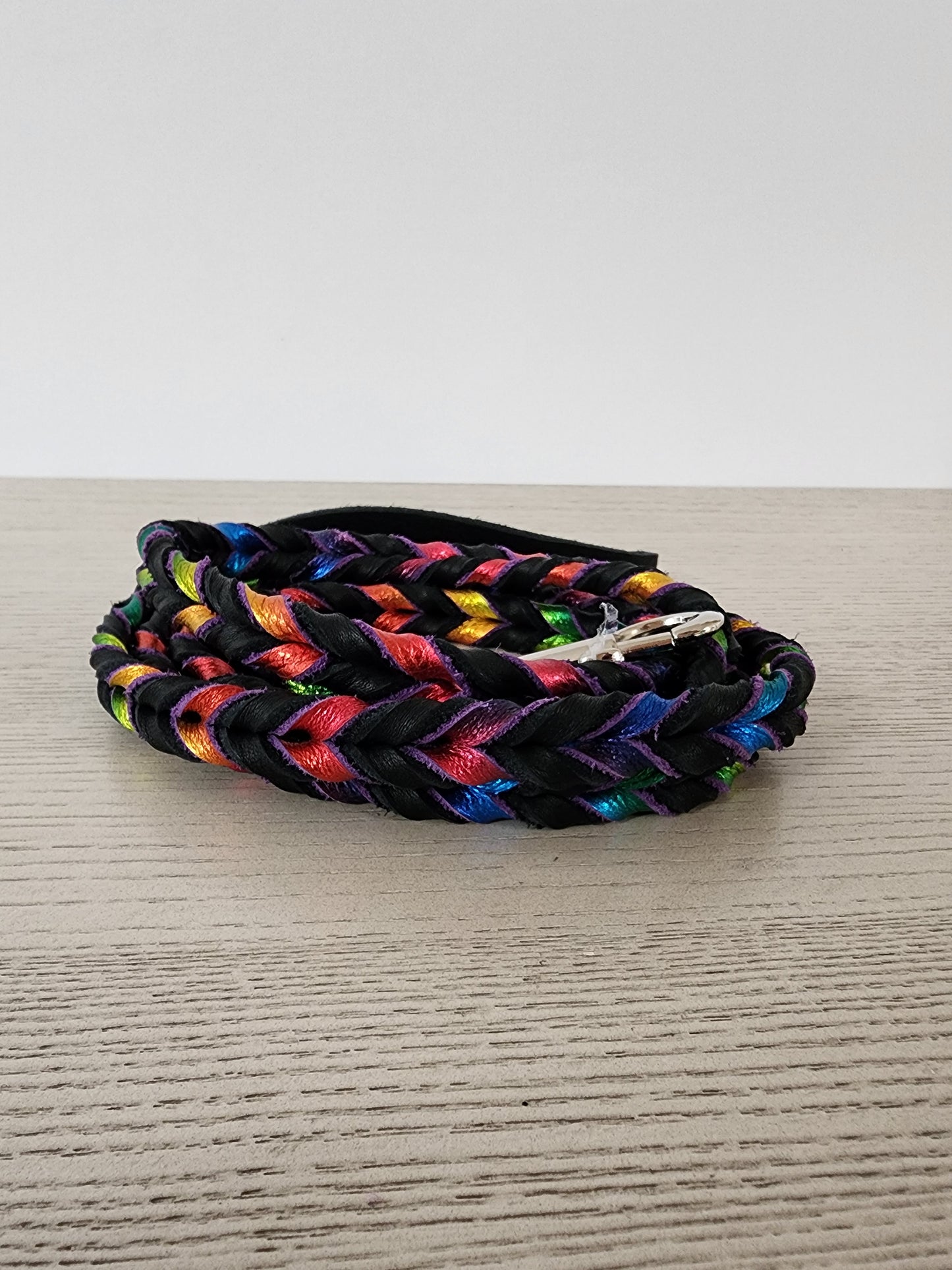 Braided Leather Dog Leash – Metallic Two-Tone