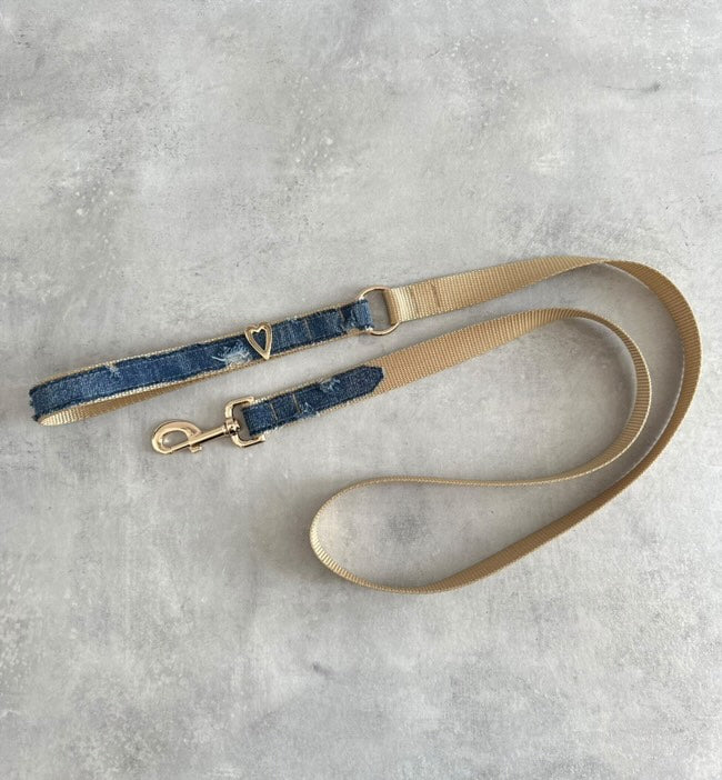 Ripped Denim Dog Leash w/ Heart Embellishment