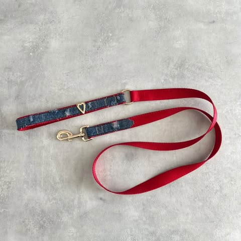 Ripped Denim Dog Leash w/ Heart Embellishment