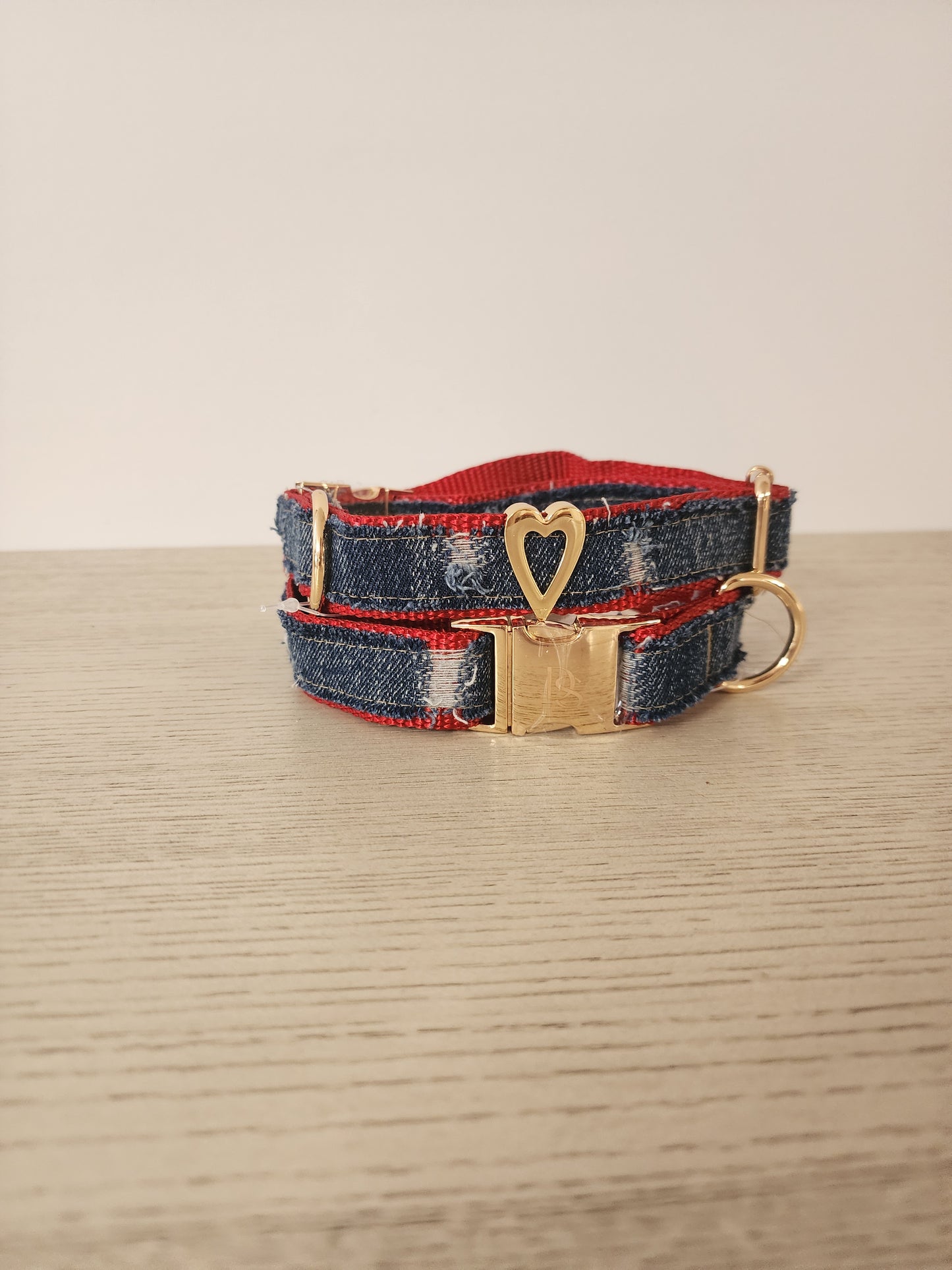Ripped Denim Dog Collar w/ Heart Embellishment