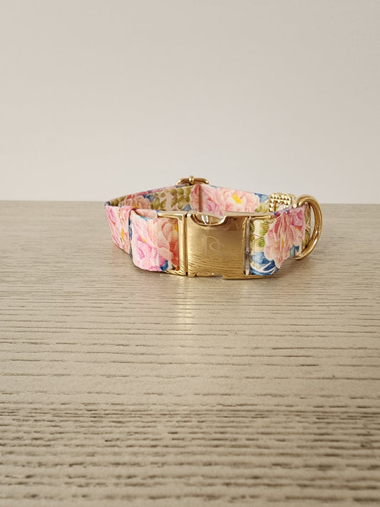 Peony Crush Dog Collar w/ Heart Embellishment