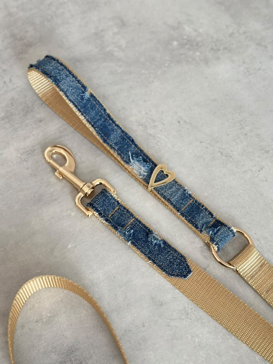 Ripped Denim Dog Leash w/ Heart Embellishment