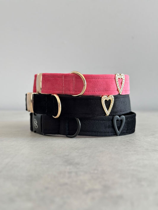 Velvet Dog Collar w/ Heart Embellishment